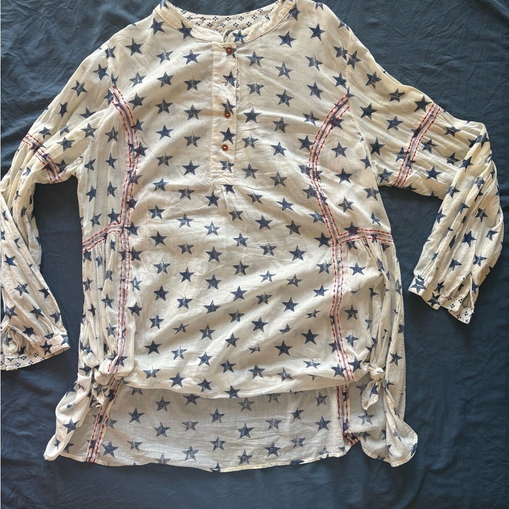 Lane Bryant Star Print Long Sleeve Top - Cream and Blue